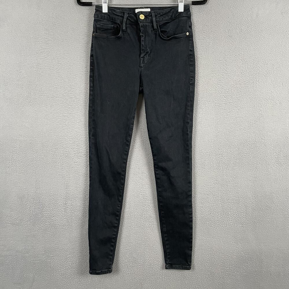 FRAME Le One Skinny Jeans Womens 1 Black High Rise Slim Stretch Ankle Denim